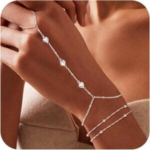 Silver Hand Chain Bracelets Women's Jewelry Dainty Layered Adjustable Gift